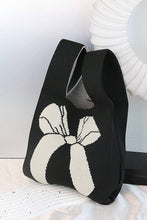 Load image into Gallery viewer, Black Colorblock Bowknot Pattern Knitted Tote Bag
