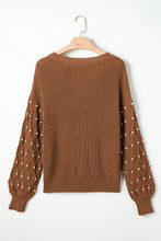 Load image into Gallery viewer, Chestnut Beaded Drop Shoulder Round Neck Sweater
