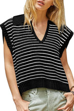 Load image into Gallery viewer, Black Stripe Turn-down Collar Sleeveless Knitted Top
