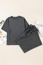 Load image into Gallery viewer, Dark Grey Drawstring Side Crewneck Tee and Loose Pants Set
