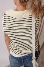 Load image into Gallery viewer, Black Stripe Turn-down Collar Sleeveless Knitted Top
