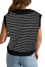 Load image into Gallery viewer, Black Stripe Turn-down Collar Sleeveless Knitted Top
