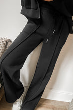 Load image into Gallery viewer, Black Seamed Zipper Jacket and Drawstring Waist Pants Set
