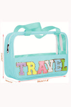 Load image into Gallery viewer, Black TRAVEL Chenille Letter Clear PVC Makeup Bag
