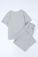 Load image into Gallery viewer, Gray Textured Loose Fit T Shirt &amp; Drawstring Pants Set
