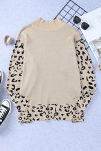 Load image into Gallery viewer, Khaki Leopard High Neck Side Slit Oversized Sweater
