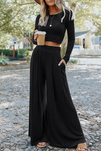 Load image into Gallery viewer, Black Solid Color Ribbed Crop Top Long Pants Set
