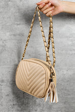 Load image into Gallery viewer, Oatmeal Chevron Stitch PU Leather Chain Strap Shoulder Bag
