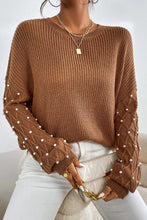 Load image into Gallery viewer, Chestnut Beaded Drop Shoulder Round Neck Sweater
