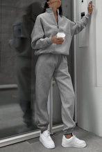 Load image into Gallery viewer, Light Grey Half Zip Drop Shoulder Sweatshirt And Sweatpants Two Piece Set
