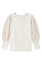 Load image into Gallery viewer, Apricot Floral Guipure Lace Puff Sleeve U Neck Eyelet Plus Size Blouse
