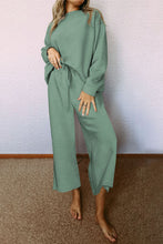 Load image into Gallery viewer, Dark Khaki Textured Loose Slouchy Long Sleeve Top and Pants Set
