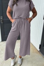 Load image into Gallery viewer, Wild Wind Solid Corded Knit Short Sleeve T Shirt and Wide Leg Pants Set
