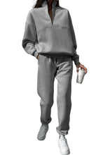 Load image into Gallery viewer, Light Grey Half Zip Drop Shoulder Sweatshirt And Sweatpants Two Piece Set
