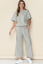 Load image into Gallery viewer, Gray Textured Loose Fit T Shirt &amp; Drawstring Pants Set
