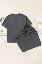 Load image into Gallery viewer, Dark Grey Drawstring Side Crewneck Tee and Loose Pants Set
