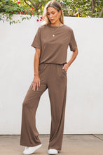 Load image into Gallery viewer, Smoke Gray Solid Color T Shirt 2pcs Wide Leg Pants Set
