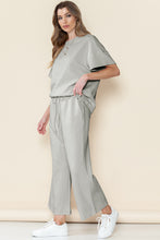 Load image into Gallery viewer, Gray Textured Loose Fit T Shirt &amp; Drawstring Pants Set
