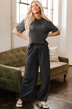 Load image into Gallery viewer, Dark Grey Drawstring Side Crewneck Tee and Loose Pants Set
