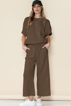 Load image into Gallery viewer, Gray Textured Loose Fit T Shirt &amp; Drawstring Pants Set
