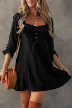 Load image into Gallery viewer, Black Lace Crochet Buttoned Square Neck Shift Mini Dress
