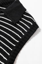 Load image into Gallery viewer, Black Stripe Turn-down Collar Sleeveless Knitted Top
