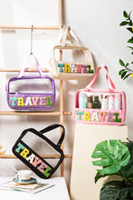 Load image into Gallery viewer, Black TRAVEL Chenille Letter Clear PVC Makeup Bag
