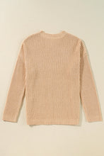 Load image into Gallery viewer, Apricot Cable Knit Drop Shoulder Side Slits Loose Sweater
