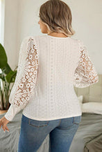 Load image into Gallery viewer, Apricot Floral Guipure Lace Puff Sleeve U Neck Eyelet Plus Size Blouse
