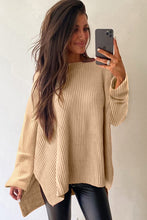 Load image into Gallery viewer, Apricot Cable Knit Drop Shoulder Side Slits Loose Sweater
