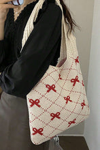 Load image into Gallery viewer, Fiery Red Bow Argyle Pattern Cable Knit Shoulder Bag
