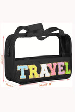 Load image into Gallery viewer, Black TRAVEL Chenille Letter Clear PVC Makeup Bag
