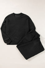 Load image into Gallery viewer, Black Checkered Textured Split Pullover Top and Pants Set
