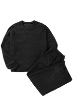 Load image into Gallery viewer, Black Checkered Textured Split Pullover Top and Pants Set
