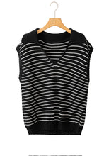 Load image into Gallery viewer, Black Stripe Turn-down Collar Sleeveless Knitted Top
