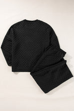 Load image into Gallery viewer, Black Checkered Textured Split Pullover Top and Pants Set
