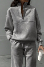 Load image into Gallery viewer, Light Grey Half Zip Drop Shoulder Sweatshirt And Sweatpants Two Piece Set
