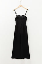 Load image into Gallery viewer, Black Seamed Zipper Spaghetti Strap High Waist Flared Jumpsuit
