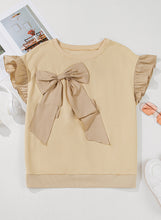 Load image into Gallery viewer, Parchment Ruffle Short Sleeve Bowknot Applique Plus Size Top
