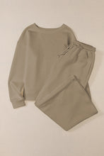 Load image into Gallery viewer, Dark Khaki Textured Loose Slouchy Long Sleeve Top and Pants Set
