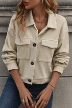 Load image into Gallery viewer, Beige Flap Pockets Turn Down Collar Corduroy Shacket
