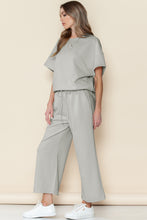 Load image into Gallery viewer, Gray Textured Loose Fit T Shirt &amp; Drawstring Pants Set
