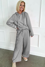 Load image into Gallery viewer, Gray Solid Color Drawstring Hoodie and Wide Leg Pants Set
