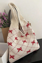 Load image into Gallery viewer, Fiery Red Bow Argyle Pattern Cable Knit Shoulder Bag
