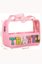 Load image into Gallery viewer, Black TRAVEL Chenille Letter Clear PVC Makeup Bag
