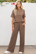 Load image into Gallery viewer, Smoke Gray Solid Color T Shirt 2pcs Wide Leg Pants Set
