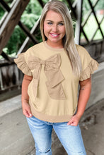 Load image into Gallery viewer, Parchment Ruffle Short Sleeve Bowknot Applique Plus Size Top
