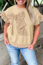 Load image into Gallery viewer, Parchment Ruffle Short Sleeve Bowknot Applique Plus Size Top
