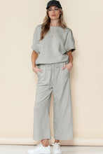 Load image into Gallery viewer, Gray Textured Loose Fit T Shirt &amp; Drawstring Pants Set
