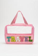 Load image into Gallery viewer, Black TRAVEL Chenille Letter Clear PVC Makeup Bag
